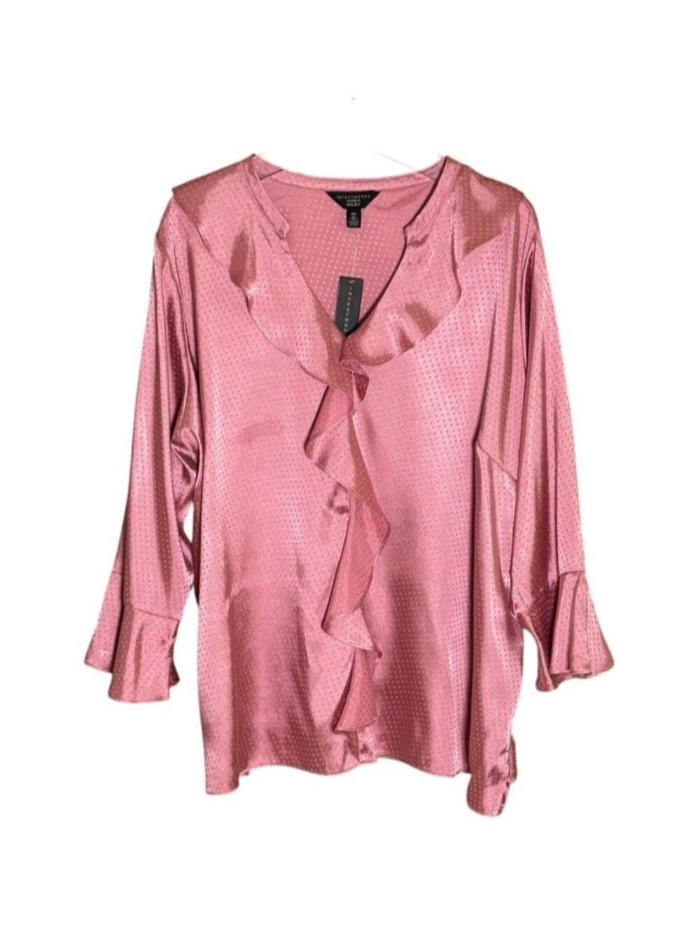 Investments Riley Blouse 1X NWT Foxglove Pink Ruffle Satin Top